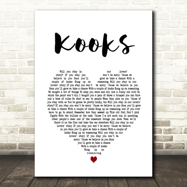 David Bowie Kooks White Heart Song Lyric Art Print