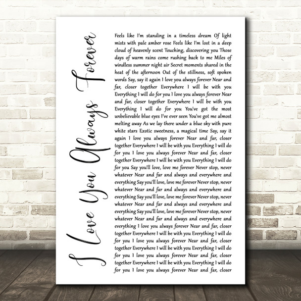 Donna Lewis I Love You Always Forever White Script Song Lyric Art Print