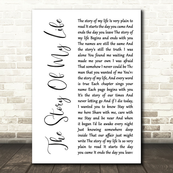 Neil Diamond The Story Of My Life White Script Song Lyric Art Print