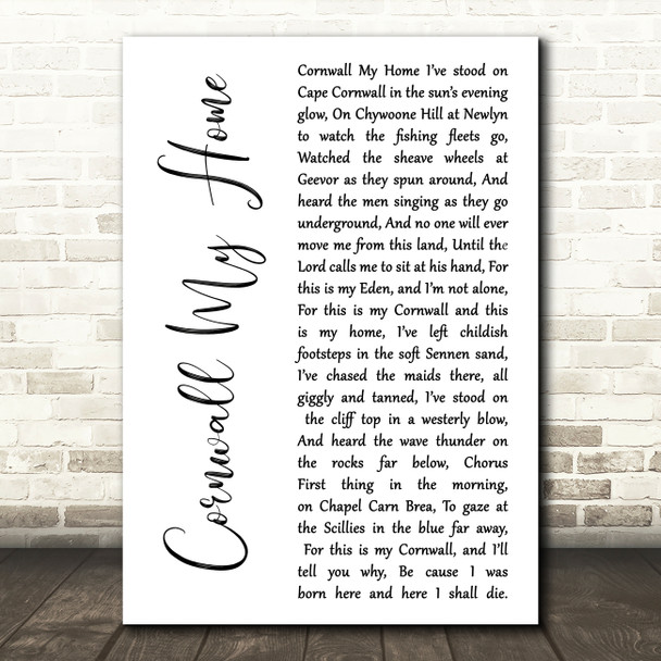 Unsure Cornwall My Home White Script Song Lyric Art Print