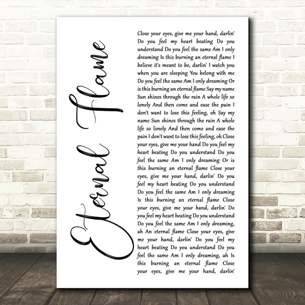 The Bangles Eternal Flame White Script Song Lyric Art Print