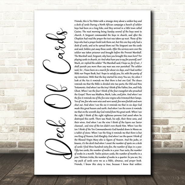 Tex Ritter Deck Of Cards White Script Song Lyric Art Print