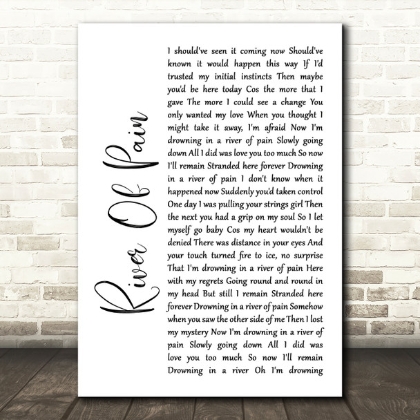 Thunder River Of Pain White Script Song Lyric Art Print