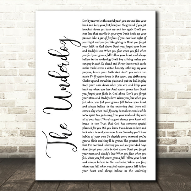Aaron Watson The Underdog White Script Song Lyric Art Print
