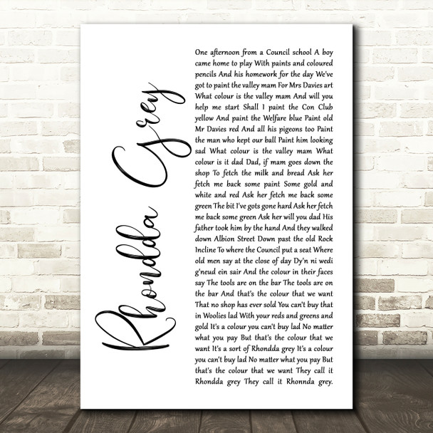Max Boyce Rhondda Grey White Script Song Lyric Art Print