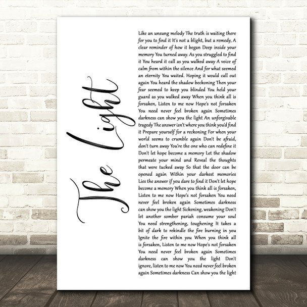 Disturbed The Light White Script Song Lyric Art Print