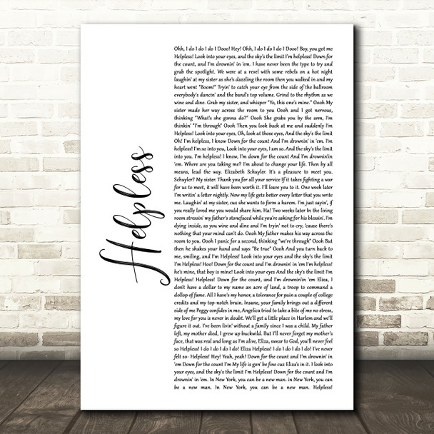 Phillipa Soo, Original Broadway Cast of Hamilton Helpless White Script Song Lyric Art Print