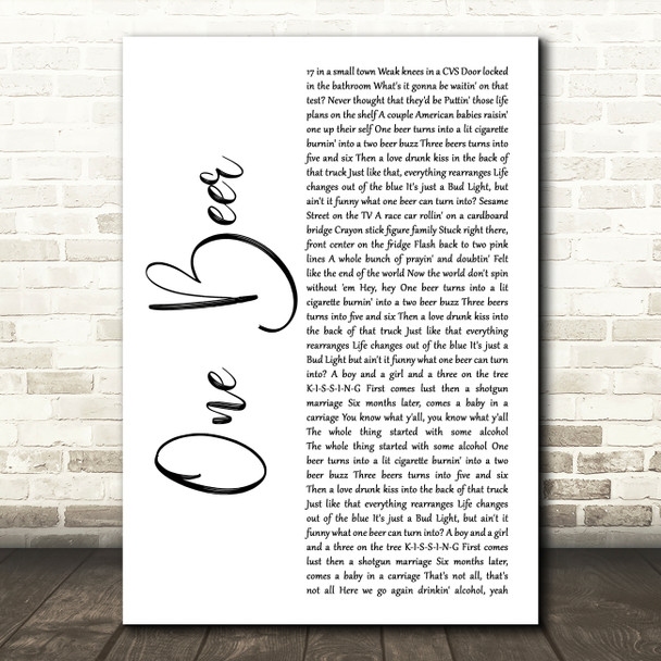 HARDY One Beer White Script Song Lyric Art Print