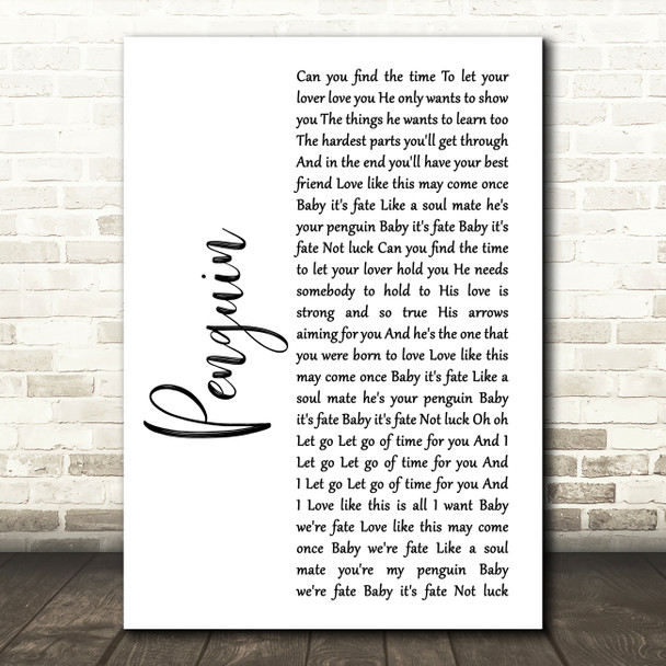 Christina Perri Penguin White Script Song Lyric Art Print