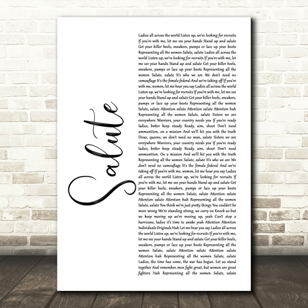 Little Mix Salute White Script Song Lyric Art Print