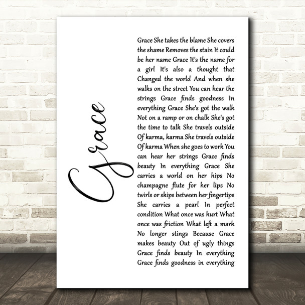 U2 Grace White Script Song Lyric Art Print