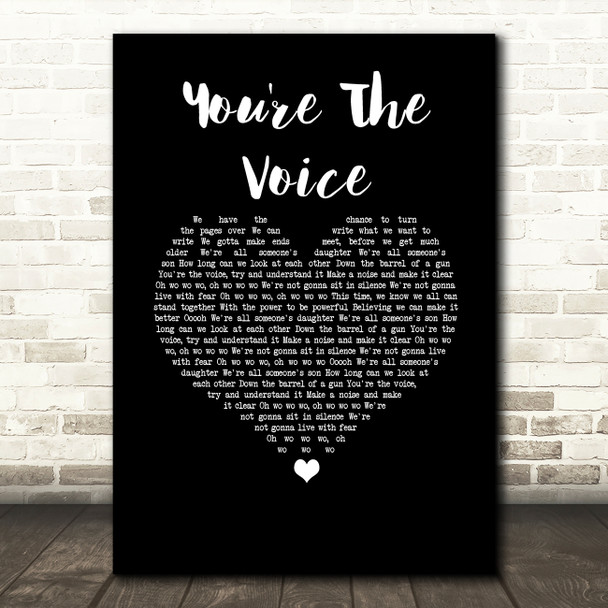 John Farnham You're The Voice Black Heart Song Lyric Wall Art Print