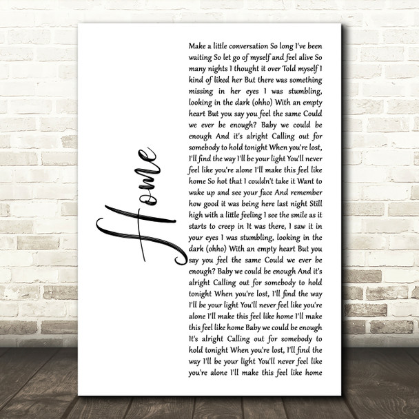 One Direction Home White Script Song Lyric Art Print