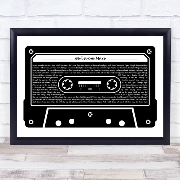 Ash Girl From Mars Black & White Music Cassette Tape Decorative Gift Song Lyric Print