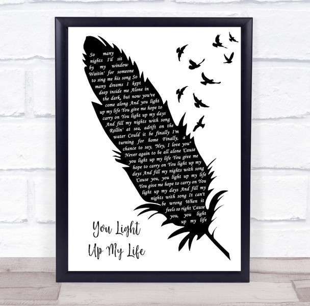 Debby Boone You Light Up My Life Black & White Feather & Birds Wall Art Gift Song Lyric Print