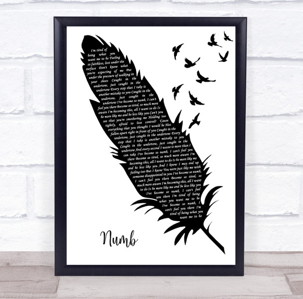 Linkin Park Numb Black & White Feather & Birds Decorative Wall Art Gift Song Lyric Print