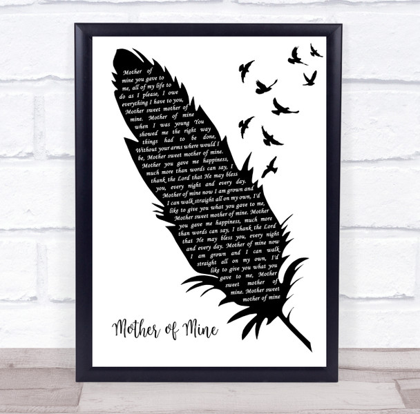 Neil Reid Mother of Mine Black & White Feather & Birds Decorative Gift Song Lyric Print