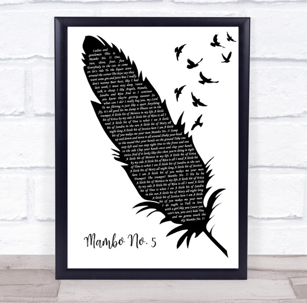 Lou Bega Mambo No. 5 Black & White Feather & Birds Decorative Gift Song Lyric Print