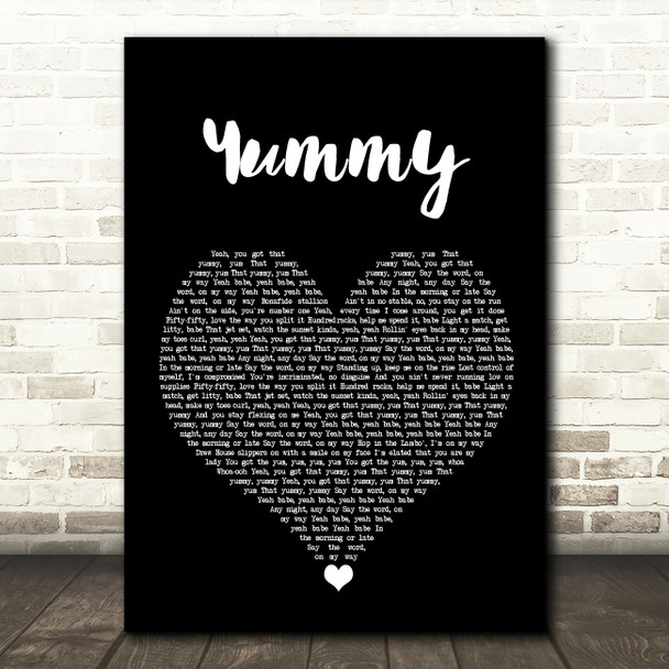 Justin Bieber Yummy Black Heart Song Lyric Wall Art Print