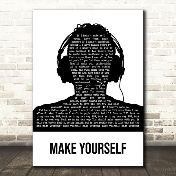 Incubus Make Yourself Black & White Man Headphones Decorative Gift Song Lyric Print