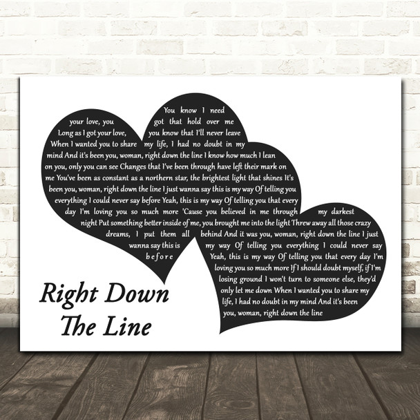 Gerry Rafferty Right Down The Line Landscape Black & White Two Hearts Wall Art Song Lyric Print