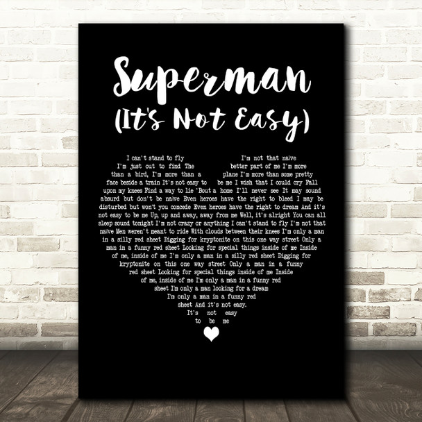 Five For Fighting Superman (It's Not Easy) Black Heart Decorative Wall Art Gift Song Lyric Print