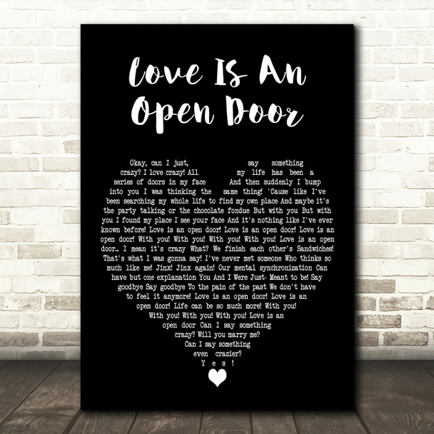 Kristen Bell & Santino Fontana Love Is An Open Door Black Heart Wall Art Gift Song Lyric Print