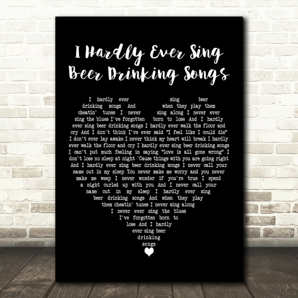 Johnny Cash I Hardly Ever Sing Beer Drinking Songs Black Heart Wall Art Gift Song Lyric Print
