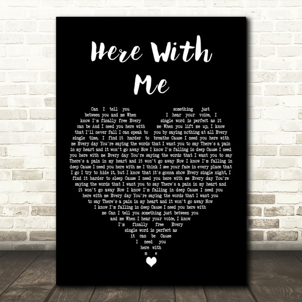 Marshmello Feat. CHVRCHES Here With Me Black Heart Decorative Wall Art Gift Song Lyric Print