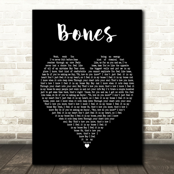 Galantis Featuring OneRepublic Bones Black Heart Decorative Wall Art Gift Song Lyric Print