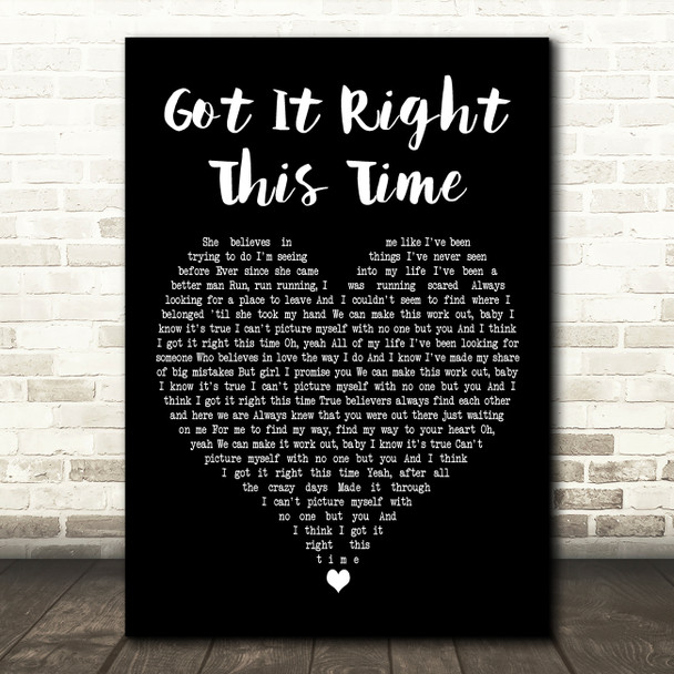 Keith Urban Got It Right This Time Black Heart Decorative Wall Art Gift Song Lyric Print