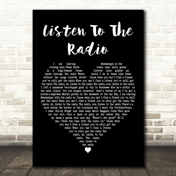 Nanci Griffith Listen To The Radio Black Heart Decorative Wall Art Gift Song Lyric Print
