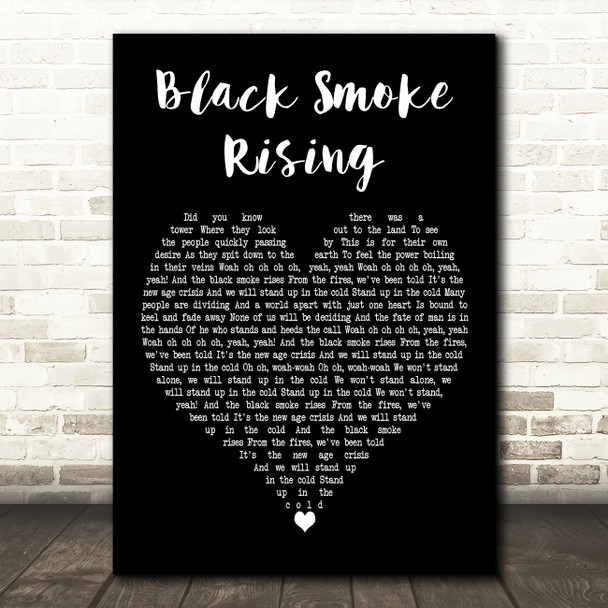 Greta Van Fleet Black Smoke Rising Black Heart Decorative Wall Art Gift Song Lyric Print