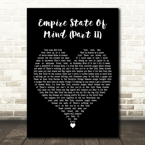 Alicia Keys Empire State Of Mind (Part II) Black Heart Decorative Gift Song Lyric Print