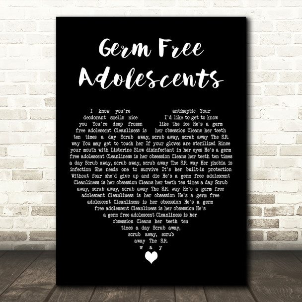 X-Ray Spex Germ Free Adolescents Black Heart Decorative Wall Art Gift Song Lyric Print