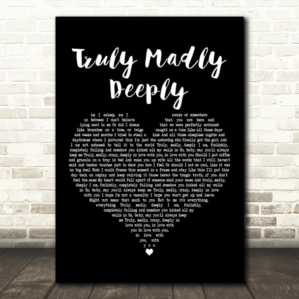 One Direction Truly Madly Deeply Black Heart Decorative Wall Art Gift Song Lyric Print