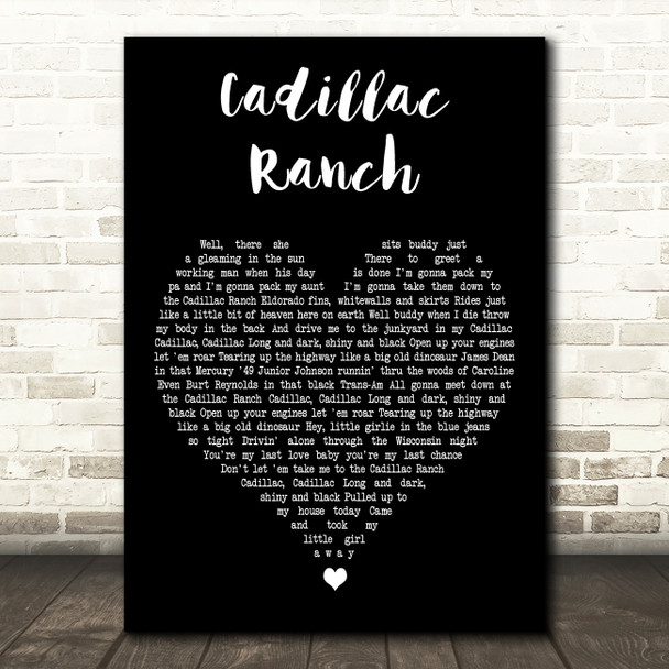 Bruce Springsteen Cadillac Ranch Black Heart Decorative Wall Art Gift Song Lyric Print