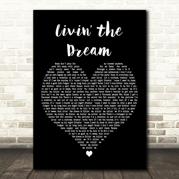 Morgan Wallen Livin the Dream Black Heart Decorative Wall Art Gift Song Lyric Print