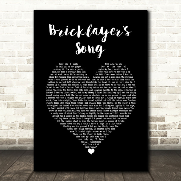 Ray Stevens Bricklayers Song Black Heart Decorative Wall Art Gift Song Lyric Print