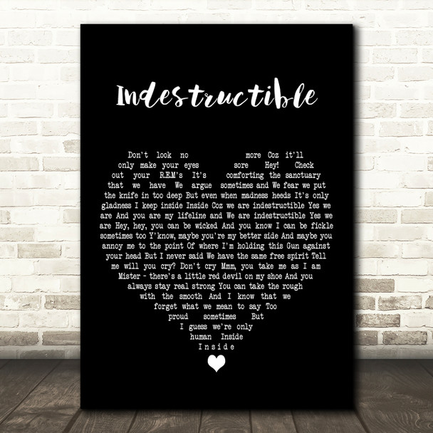 Alishas Attic Indestructible Black Heart Decorative Wall Art Gift Song Lyric Print