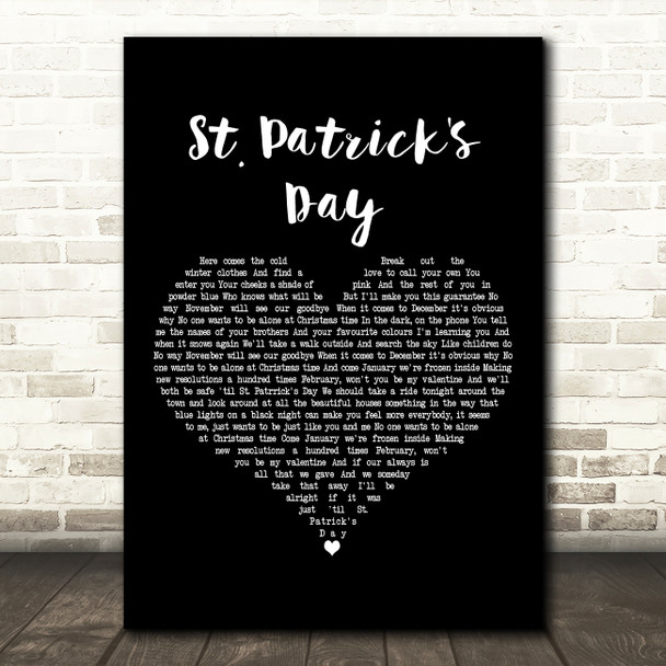 John Mayer St. Patrick's Day Black Heart Decorative Wall Art Gift Song Lyric Print