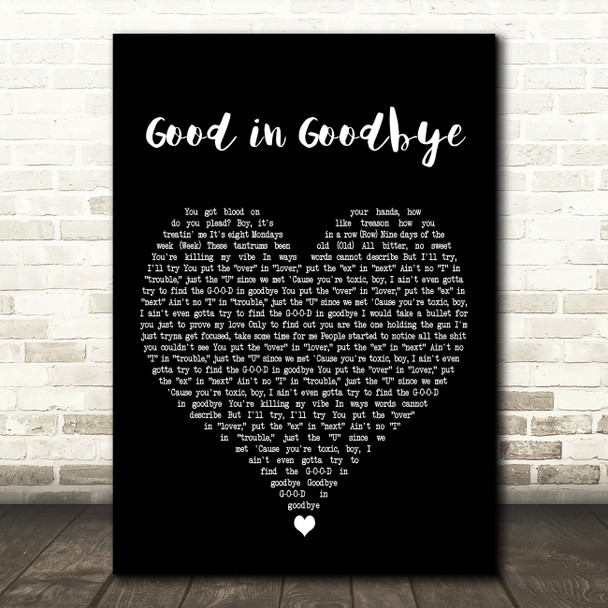 Madison Beer Good in Goodbye Black Heart Decorative Wall Art Gift Song Lyric Print
