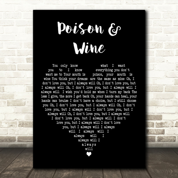 The Civil Wars Poison & Wine Black Heart Decorative Wall Art Gift Song Lyric Print