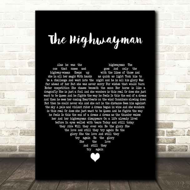 Stevie Nicks The Highwayman Black Heart Decorative Wall Art Gift Song Lyric Print