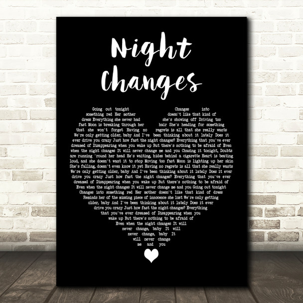 One Direction Night Changes Black Heart Decorative Wall Art Gift Song Lyric Print