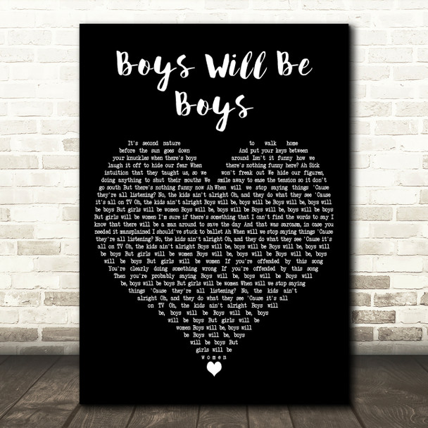 Dua Lipa Boys Will Be Boys Black Heart Decorative Wall Art Gift Song Lyric Print