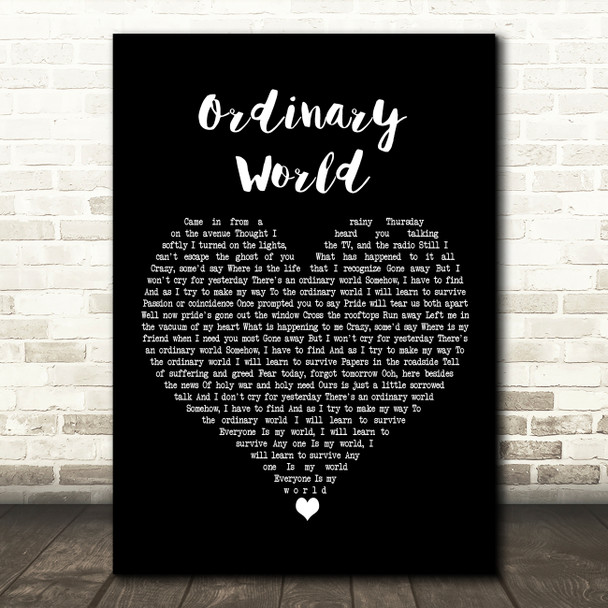 Duran Duran Ordinary World Black Heart Decorative Wall Art Gift Song Lyric Print