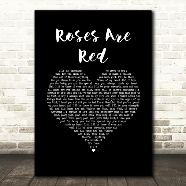Mac Band Roses Are Red Black Heart Song Lyric Wall Art Print