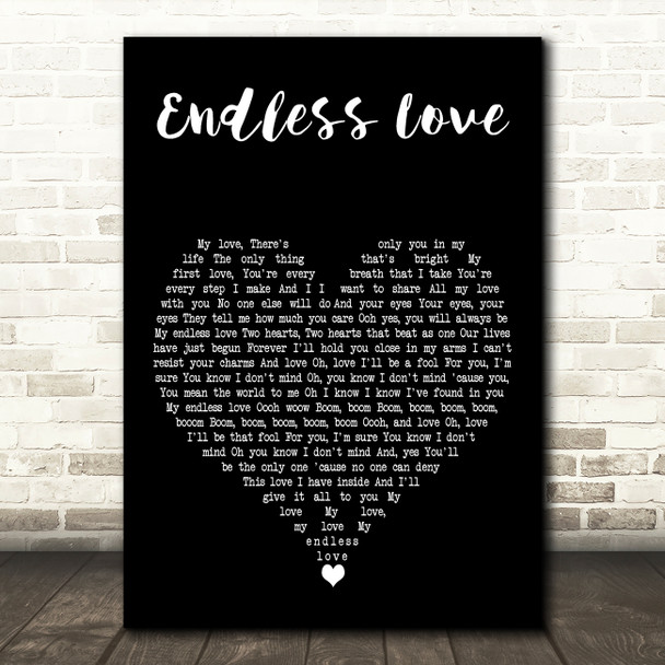 Lionel Richie Endless Love Black Heart Decorative Wall Art Gift Song Lyric Print