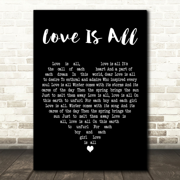 Deanna Durbin Love Is All Black Heart Decorative Wall Art Gift Song Lyric Print
